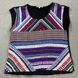 Daniel Rainn Colorful Mixed Print Front Blouse Women's Large Dolman Sleeve Black